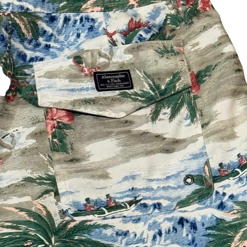 Abercrombie & Fitch Mens 32 Hawaiian Tropical Graphic Swim Trunks Board Shorts